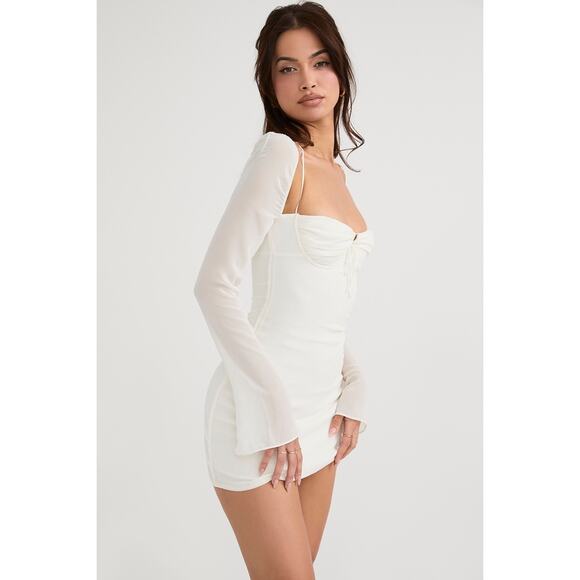 House of CB Babydoll Ivory Chiffon Halter Mini Dress Size M Medium - Picture 3 of 10